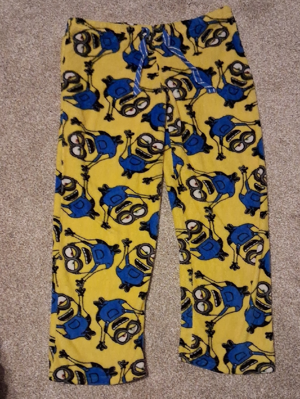 Kids Yellow Minion-Print Fleece Pajama Pants with Blue Accents
